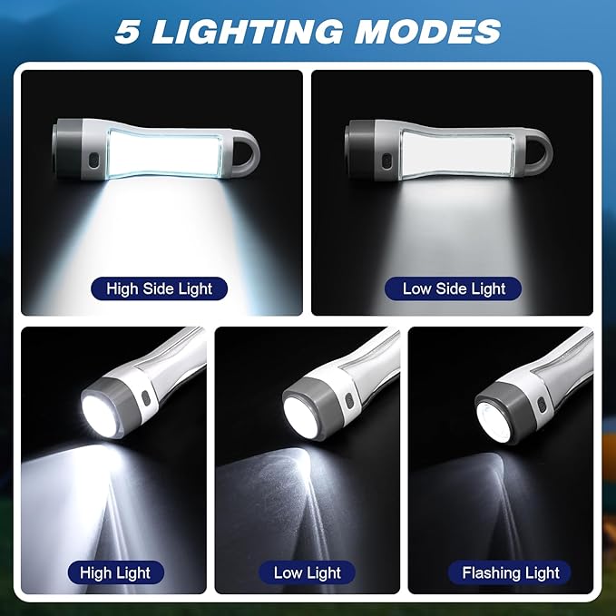 Solar LED Flashlight for Power Outages, Rechargeable Camping Flashlights with High Lumens, 5 Modes, Powerful and Bright Tactical Flash Light for Emergency, Outdoor, Home Use