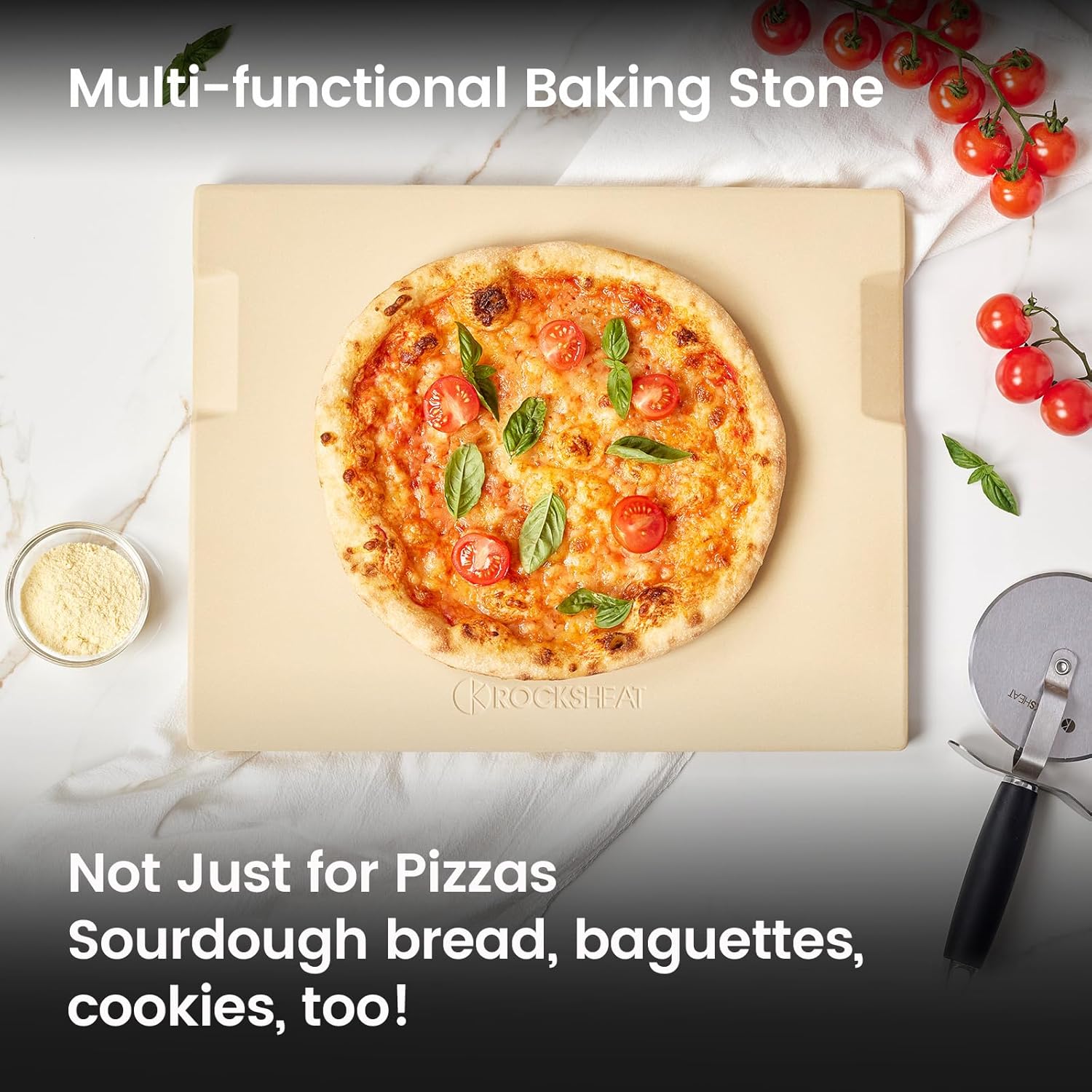 15x12 Inch Pizza Stone & 12 Inch Rotatable Pizza Peel Set, Baking Stone with Non-Stick Aluminum Peel, Spatula with Beech Wood Handle, Cordierite Bread stone for oven