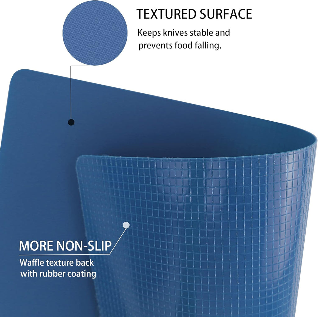 ZVP Plastic Cutting Boards for Kitchen, Flexible Cutting Mats, Gradient Blue Chopping Boards with Food Icon, Non-Slip, Non Porous, BPA Free, Dishwasher Safe