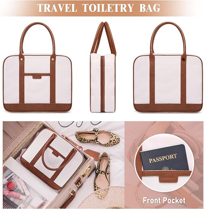 Hanging Travel Toiletry Bag,Large Capacity Cosmetic Travel Toiletry Organizer for Women with 4 Compartments & 1 Sturdy Hook,Perfect for Travel/Daily Use/Christmas