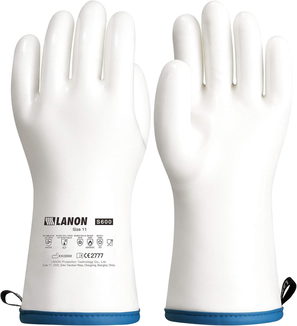 LANON Liquid Silicone Gloves, Heat Resistant Oven Gloves with Fingers, Food Grade, Waterproof, White, XXL