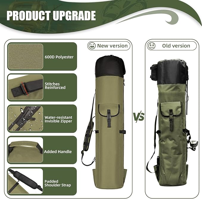 Wowelife Fishing Rod Carrier - Pole Bag Reel Organizer Case Storage for Gear, Travel - Gifts for Men, Family