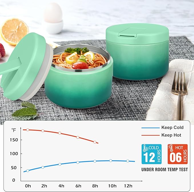 12oz Kids Soup Thermo for Hot Food Insulated Vacuum Food Jar with Buckle Lid, Stainless Steel Wide Mouth Leak Proof Lunch Container for School Travel