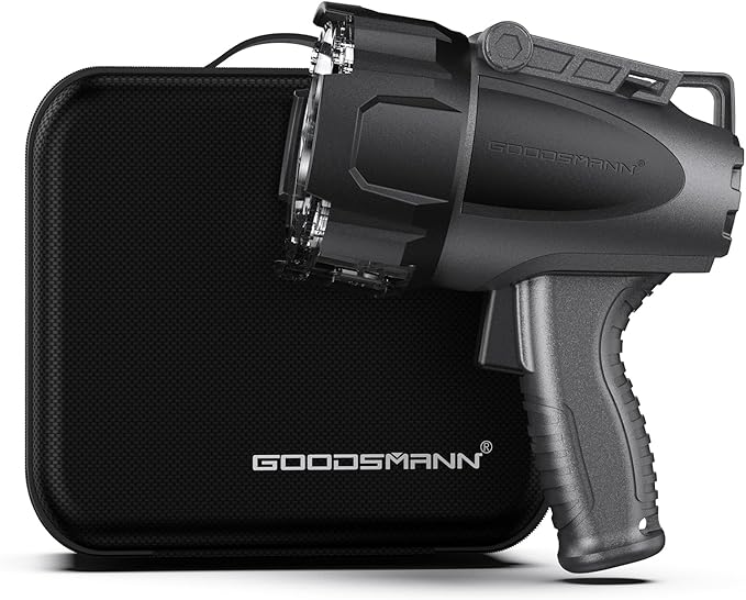 GOODSMANN 6000 Lumen Boat Spotlight - Waterproof Rechargeable LED Hunting Spotlight with Detachable Red Light Filter, EVA Carrying Case