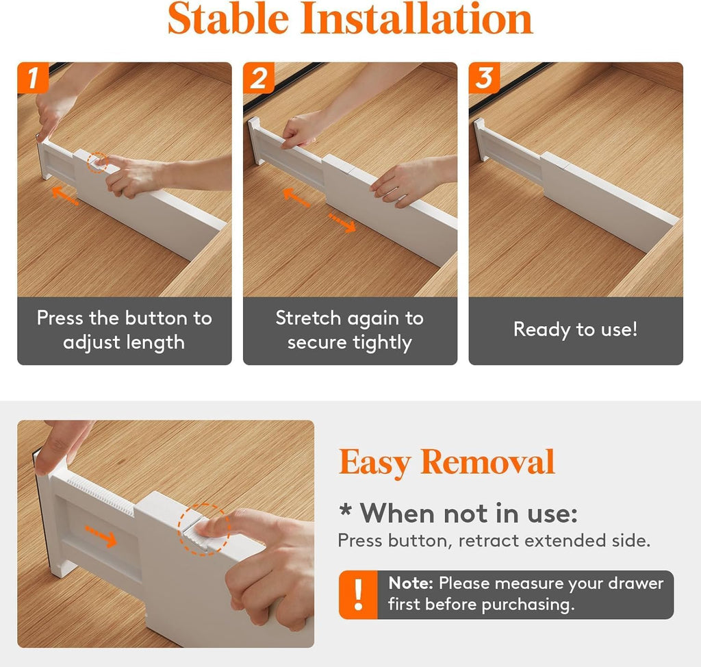 Lifewit 8 Pack Drawer Dividers 4" High,11-17" Adjustable Dresser Drawer Organizers for Clothes, Expandable Dresser Separators in Bedroom/Bathroom/Kitchen/Vanity/Office Organization and Storage, White