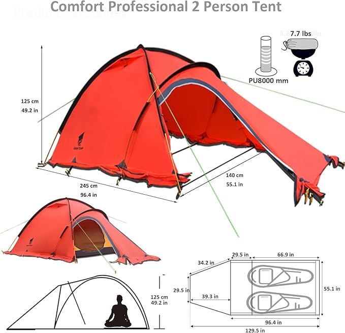 Geertop Portable 2 Person 4 Season Tent Waterproof Backpacking Tent Double Layer All Weather for Camping Hiking Travel Climbing Mountaineering - Easy Set Up