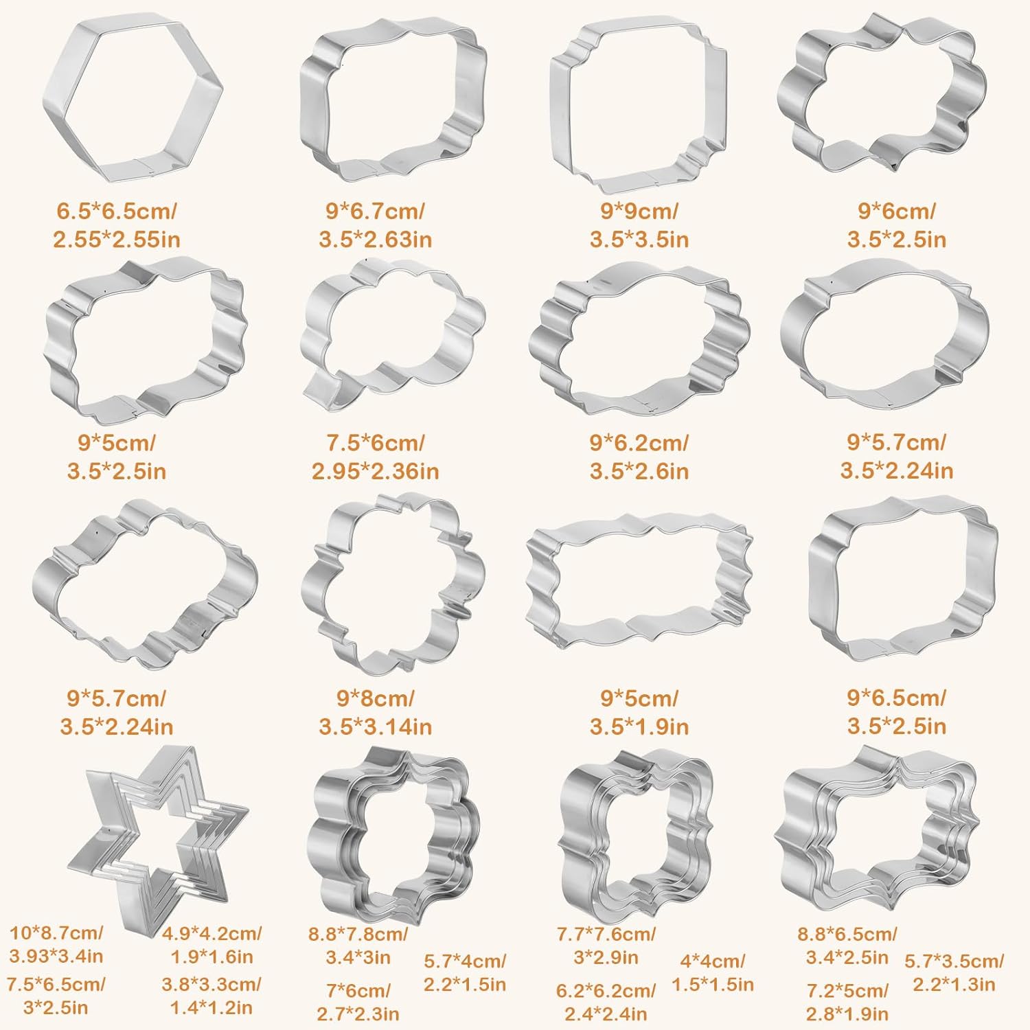 Large Plaque Cookie Cutter Set 25 Pcs Frames Cookie Cutters Stainless Steel DIY Fondant Cutters Molds for Baking MakingCookies Biscuit Fruit Diswasher Safe