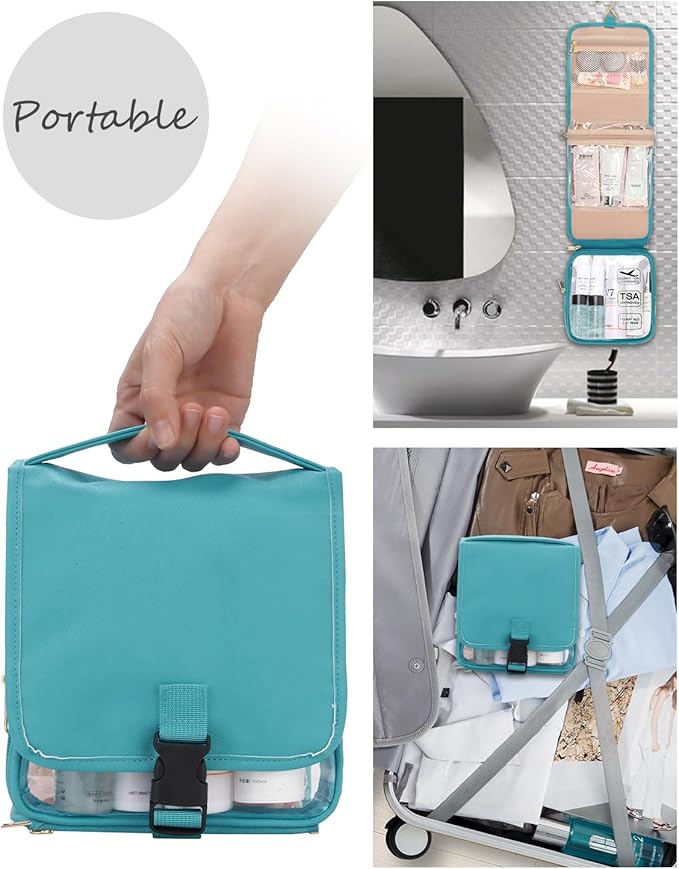 Hanging Toiletry Bag for Women with Tsa Approved Toiletry Bag, Travel Foldable Toiletries Bag Cosmetics Jewelry Toiletry Bag Water Resistant Makeup Organizer for Traveling