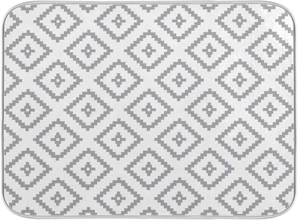 Super Absorbent Dish Drying Mat, Microfiber Fast-Drying Dish Mat, 16" x 18, Kitchen Dish Drying Pad, White Moroccan Rhombus Plaid