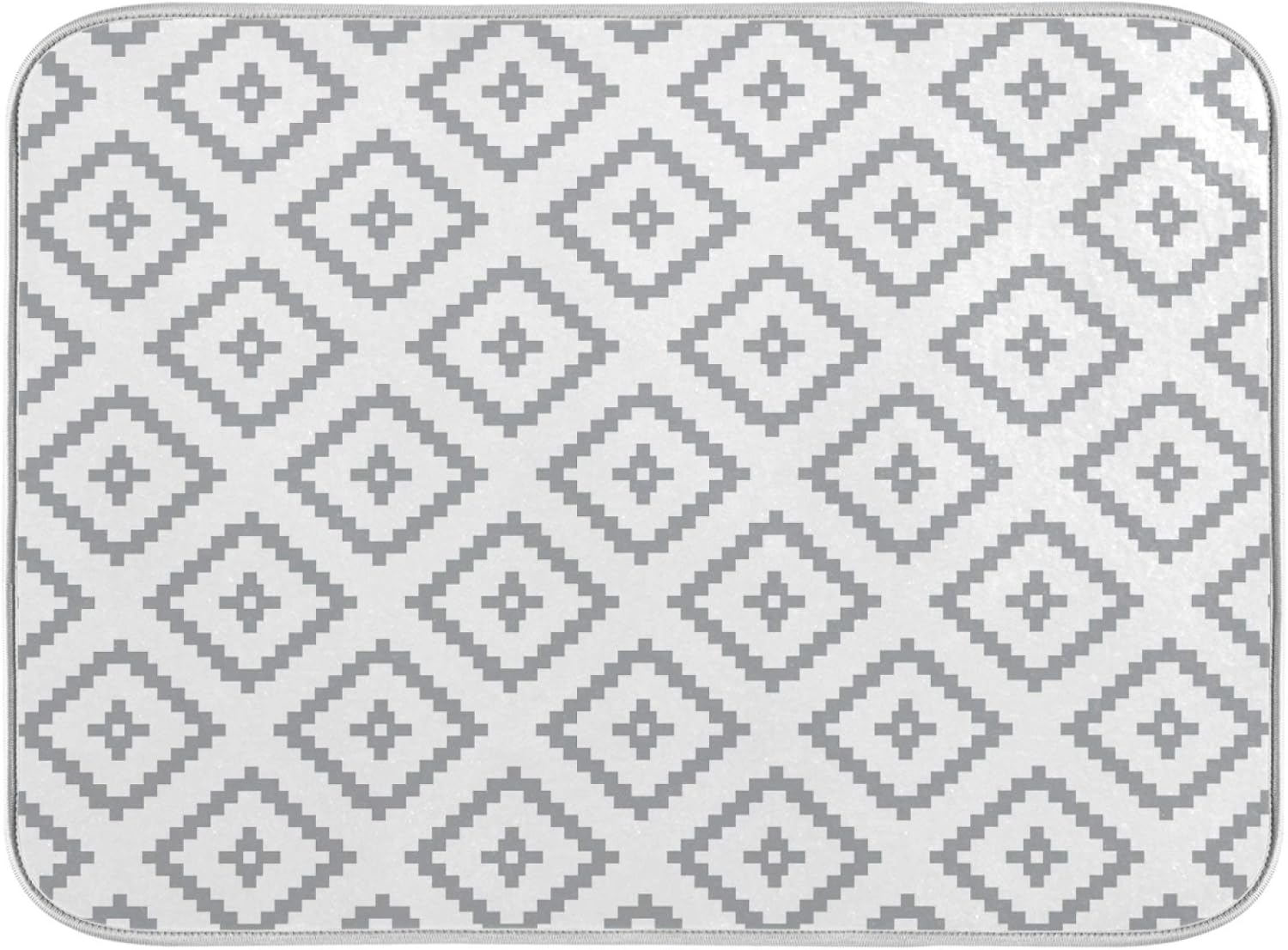 Super Absorbent Dish Drying Mat, Microfiber Fast-Drying Dish Mat, 16" x 18, Kitchen Dish Drying Pad, White Moroccan Rhombus Plaid