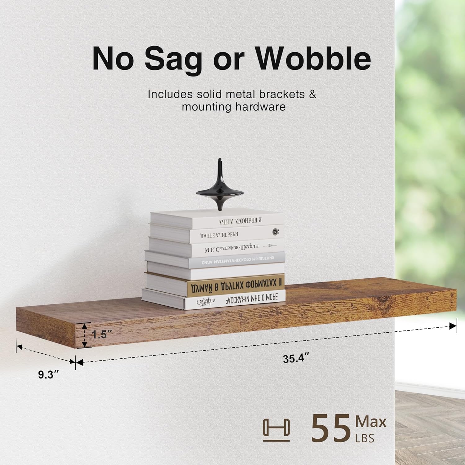 Colima Floating Shelves for Bedroom, Bathroom & Living Room - 36 Inch Wall Mounted, Set of 2-1.3" Thick Brown Wood Floating Book Shelves