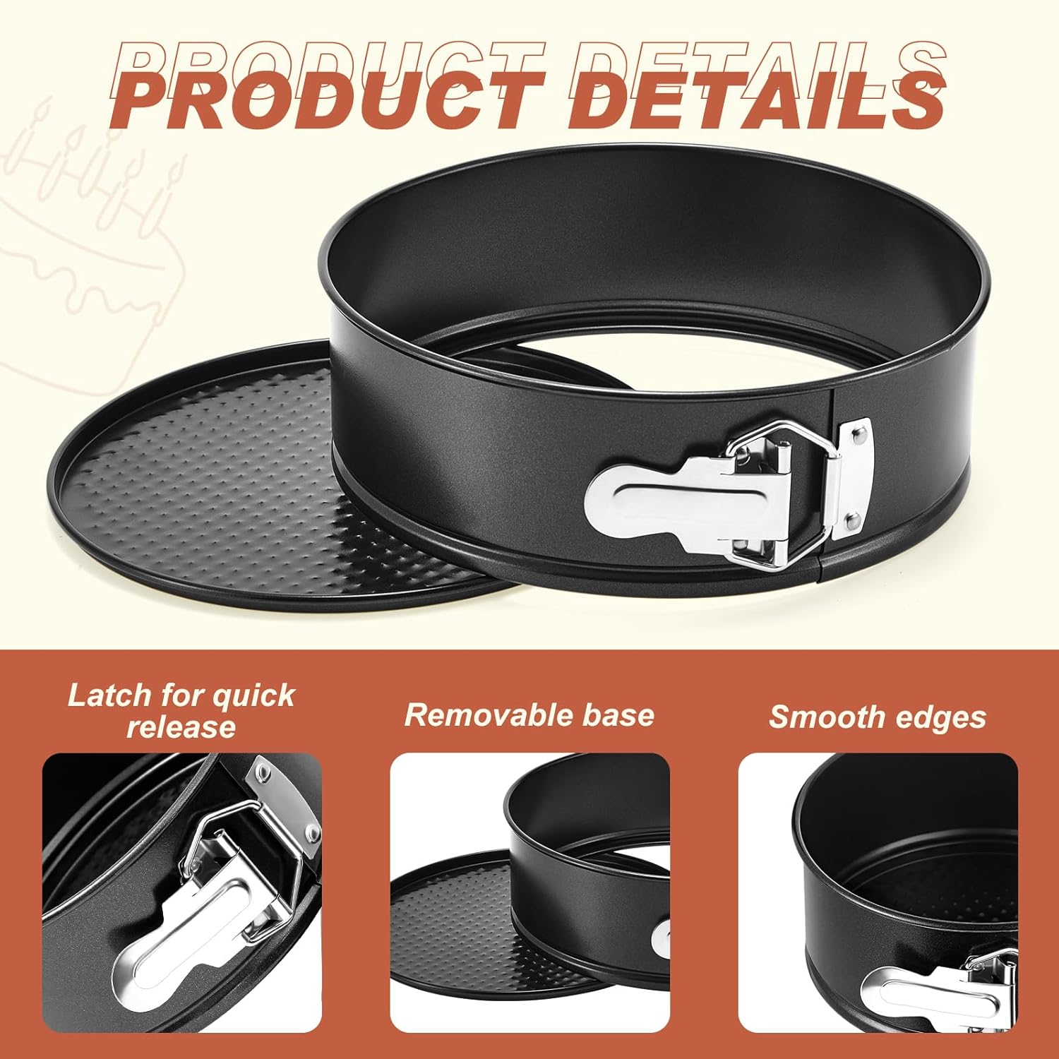 4 Pcs 8 Inch Non Stick Springform Pan with Removable Bottom Carbon Steel Cheesecake Pan Round Springform Cake Mold with Stainless Steel Spring Buckles for Baking Kitchens Restaurant