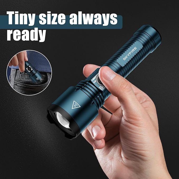 SKYFIRE Small Flashlight Mini,1000LM Pocket Flashlights High Lumens, Small Flashlights Powerful, Waterproof EDC Flashlight Rechargeable Handheld Flashlights for Home,Emergency,Camping,Searching