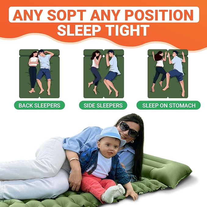 KingCamp Sleeping Pad for Camping, Inflatable Sleeping Pad Ultralight Connectable Camping Mattress with Pillow Built-in Foot Pump for Backpacking Hiking Tent Cot