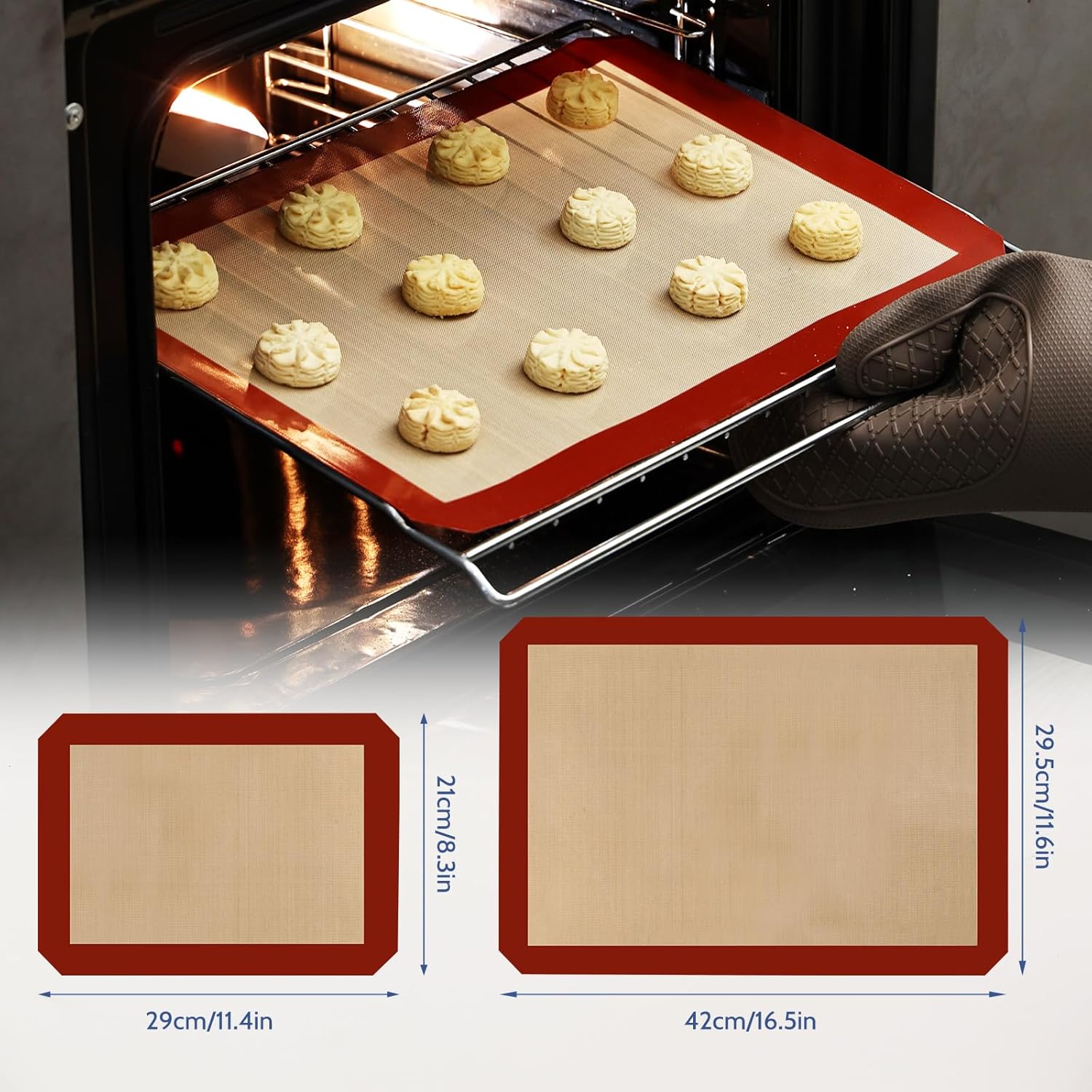 KitchenRaku 3-Pack Silicone Baking Mat, (16.5"x11.6") 2 Half Sheets + 1 Quarter Sheet Reusable Silicone Baking Sheets for Oven, BPA Free Nonstick Bakeware Mats for Cookies, Macarons and Pastry
