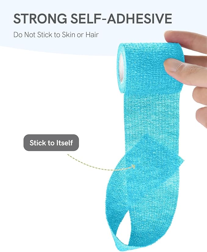 FriCARE Self Adhesive Bandage Wrap, Medical Tape in First Aid Kit, Cohesive Bandages for Wounds Sport Vet, FSA/HSA Eligible, 2 Inches X 5 Yards 6 Rolls, Cerulean Blue