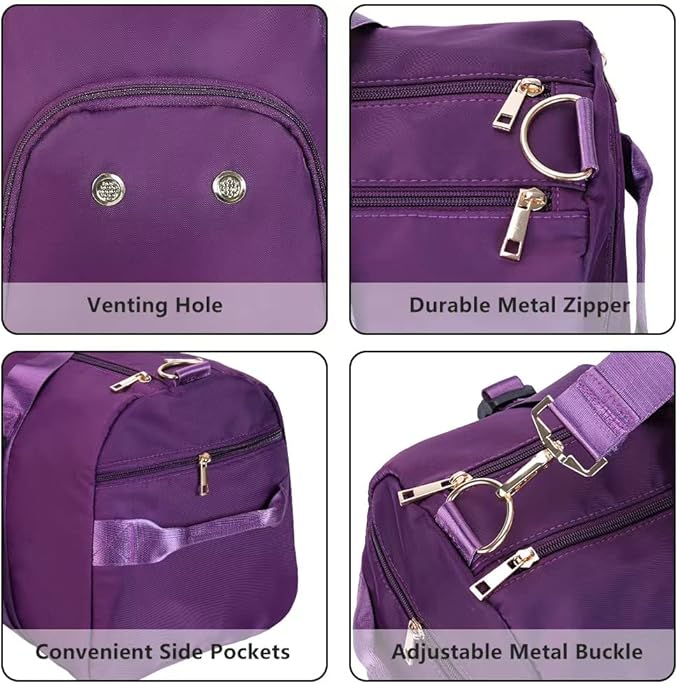 ICEIVY Gym Duffle Bag Dry Wet Separated Gym Bag Sport Duffle Bag Training Handbag Yoga bag with Extra Drawstring Backpack for man and women (Purple-Upgrade) Large