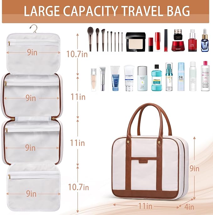 Hanging Travel Toiletry Bag,Large Capacity Cosmetic Travel Toiletry Organizer for Women with 4 Compartments & 1 Sturdy Hook,Perfect for Travel/Daily Use/Christmas