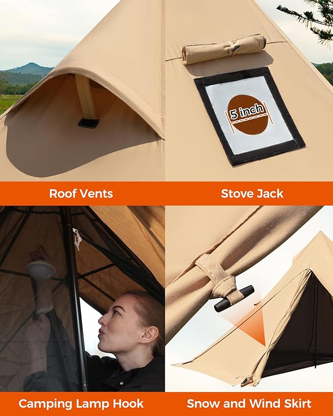 KingCamp Hot Tent, Lightweight Waterproof & Windproof Tipi Hot Tents with Stove Jack for Outdoor Camping
