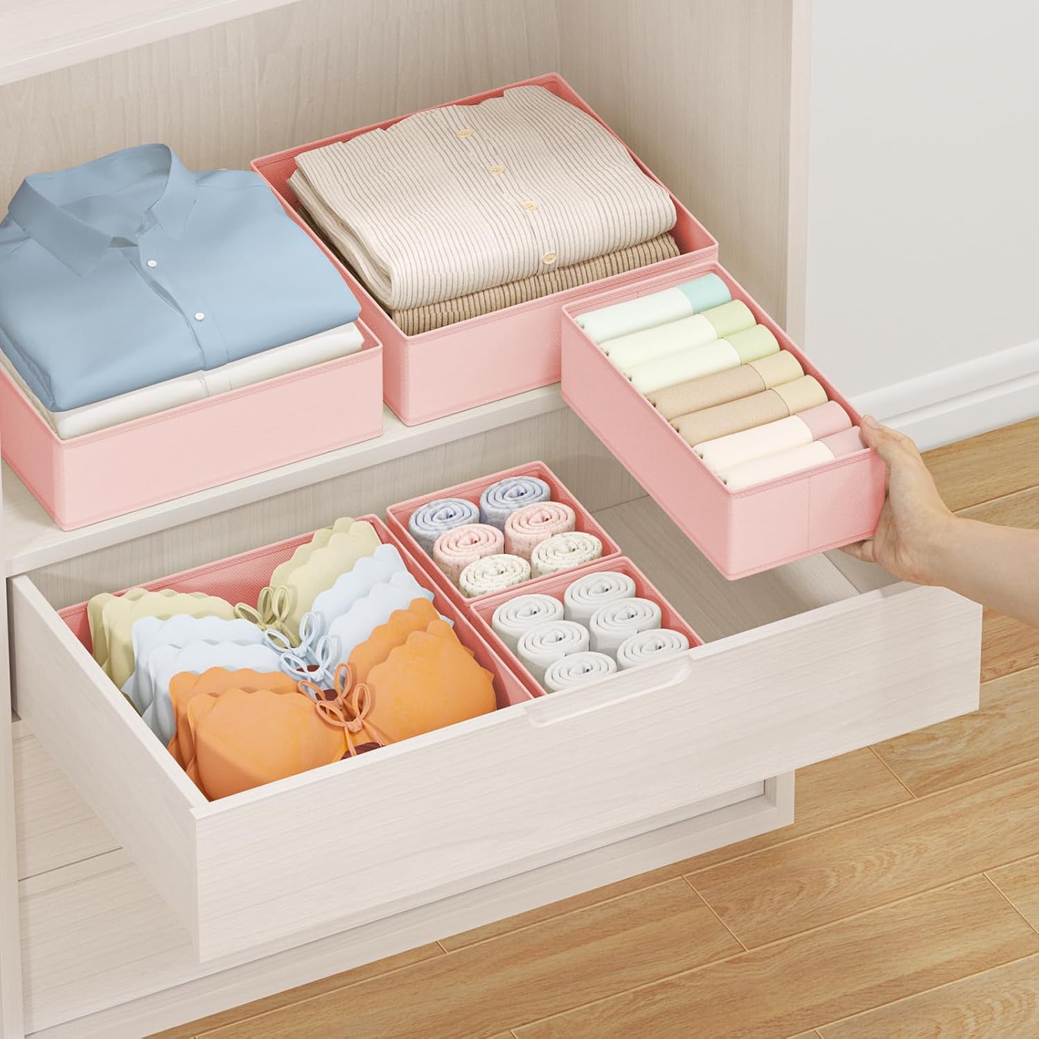 DIMJ Drawer Organizer Clothes Storage - 24 Pack Baby Dresser Organizer for Nursery, Small Fabric Closet Drawer Organizer Bins for Underwears Socks, Foldable Storage Dividers Organization for Bedroom