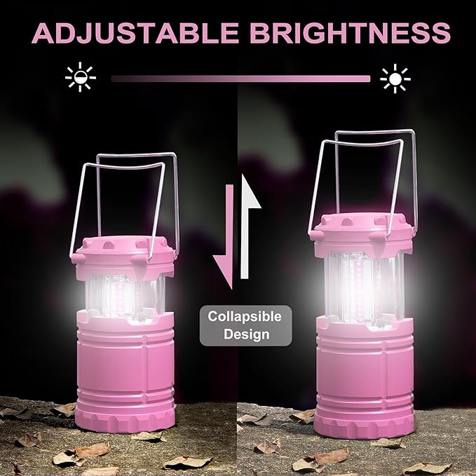2-Pack LED Pink Camping Lanterns, Portable Camping Lights, Outdoor Handled Lamps, Essential Emergency Lights for Power Outages, Hiking, Hurricane