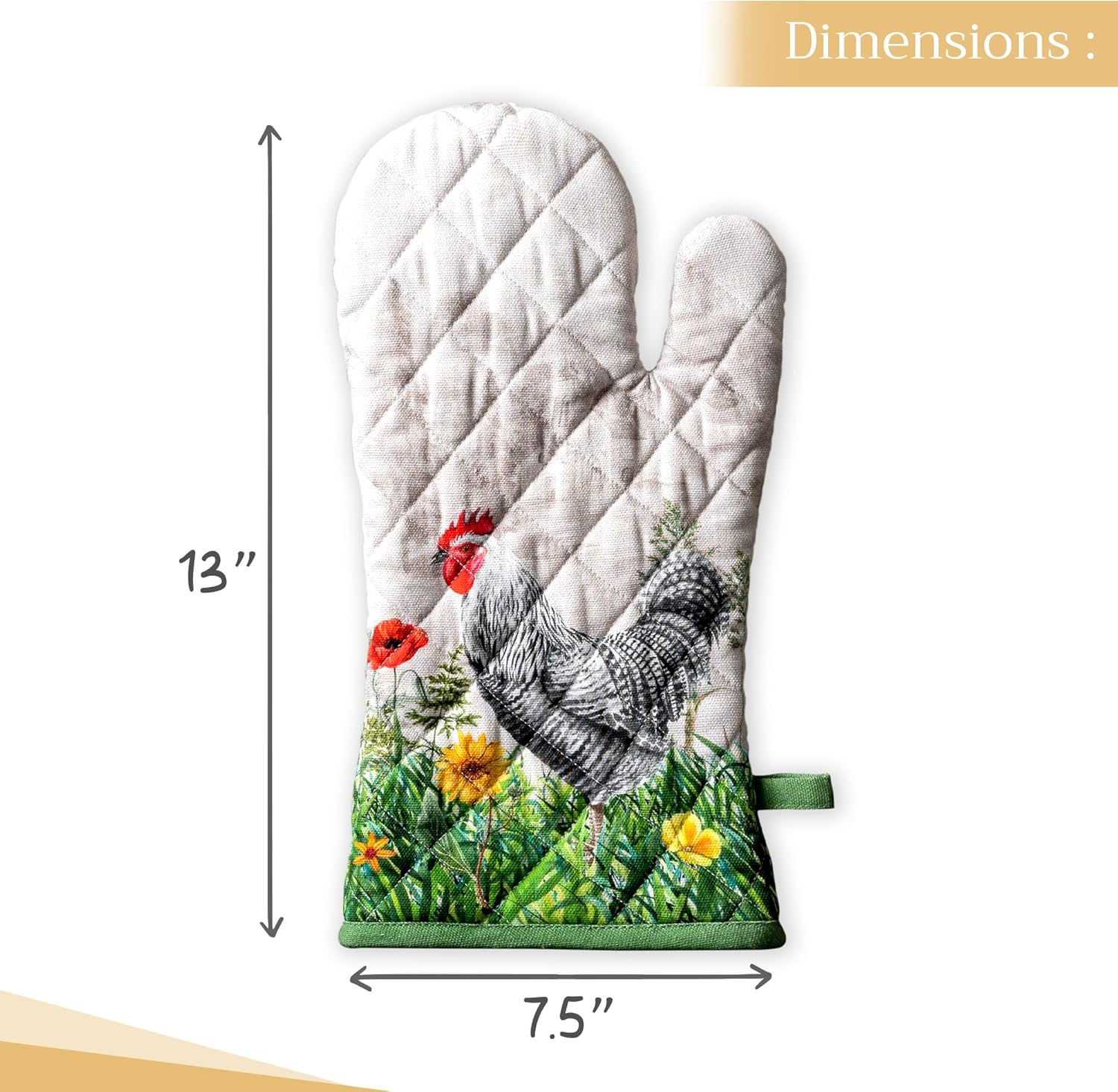 Maison d' Hermine Oven Gloves 100% Cotton Oven Mitt 7" x 13" with Loop Heat Resistant, BBQ, Cooking Gloves, Baking, Grilling, Kitchen, Handling Hot Pans Spring/Summer (Pack of 1, Basse Cour)