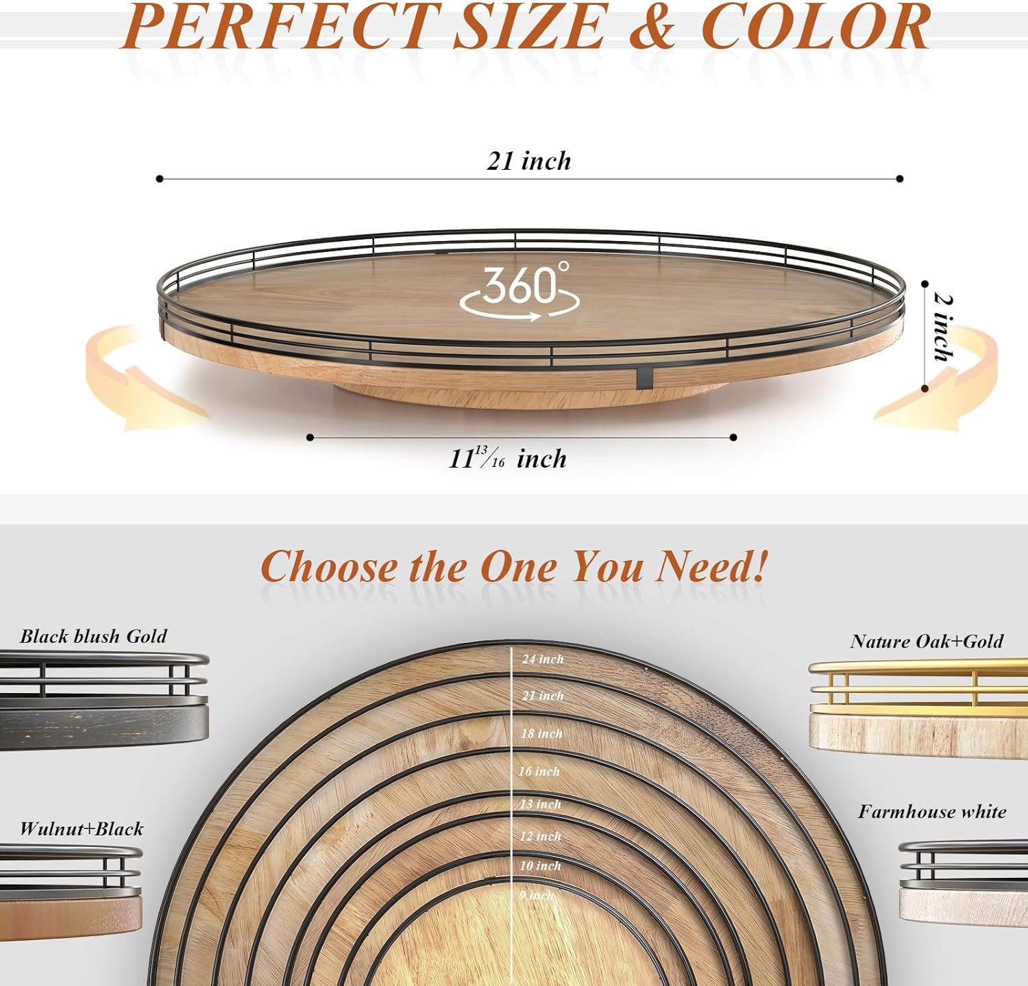 21" Lazy Susan Oak Wood Turntable Organizer for Cabinet, Farmhouse Round Wooden Large Lazy Susan Organization and Storage for Dining Table, Pantry, Kitchen, Countertop, Cupboard, Home Decor