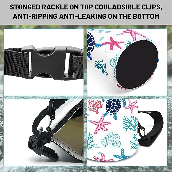 Waterproof Dry Bag,Roll Top Sea Turtle Coral Starfish Waterproof Backpack 5L/10L/20L Floating and Lightweight Bags for Kayaking, Boating, Fishing, Swimming and Camping with Waterproof Phone Case