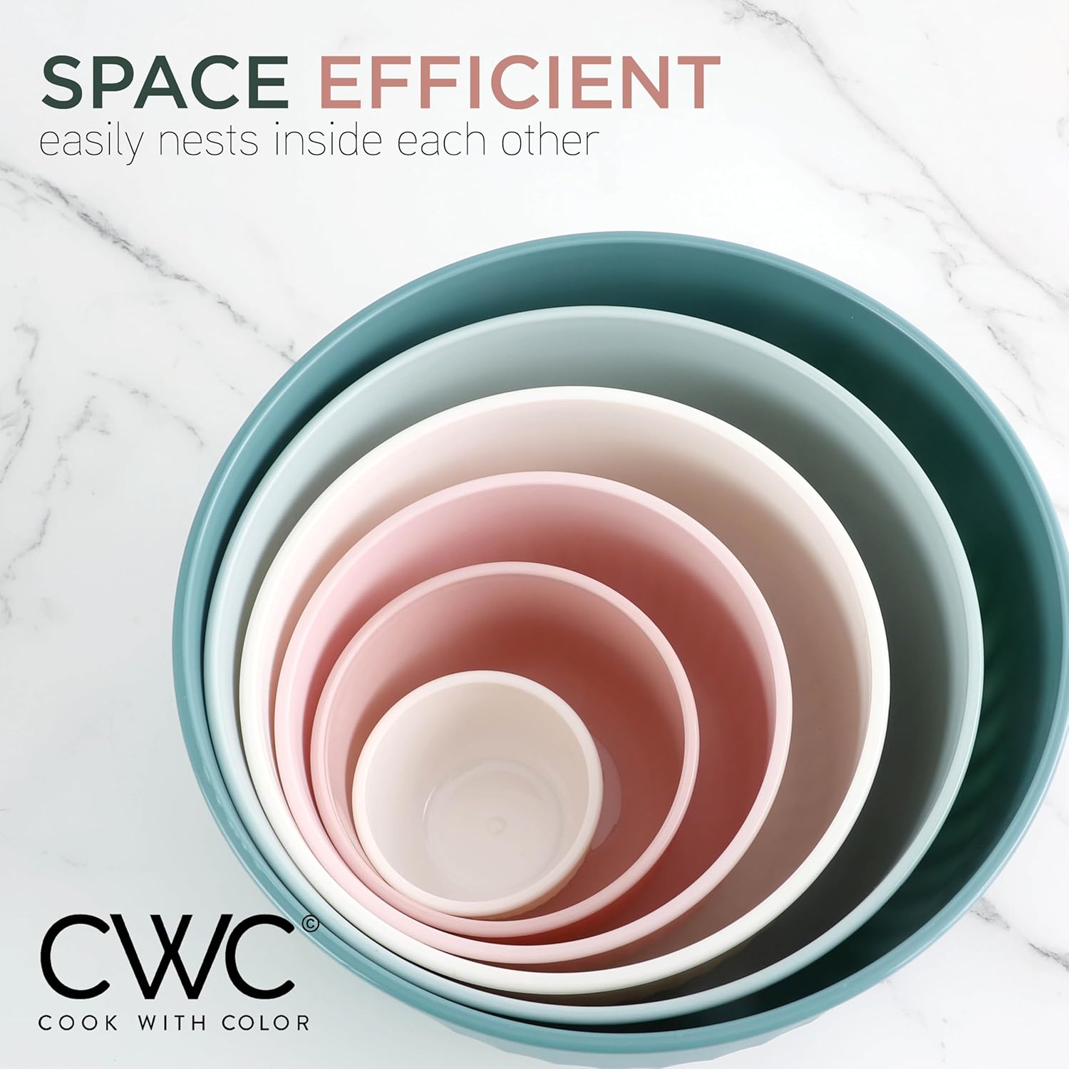 COOK WITH COLOR Prep Bowls with Lids- Wide and Deep Nesting Plastic Small Mixing Bowl Set with Lids, 12 Piece Set - Deep Bowls, Teal and Pink