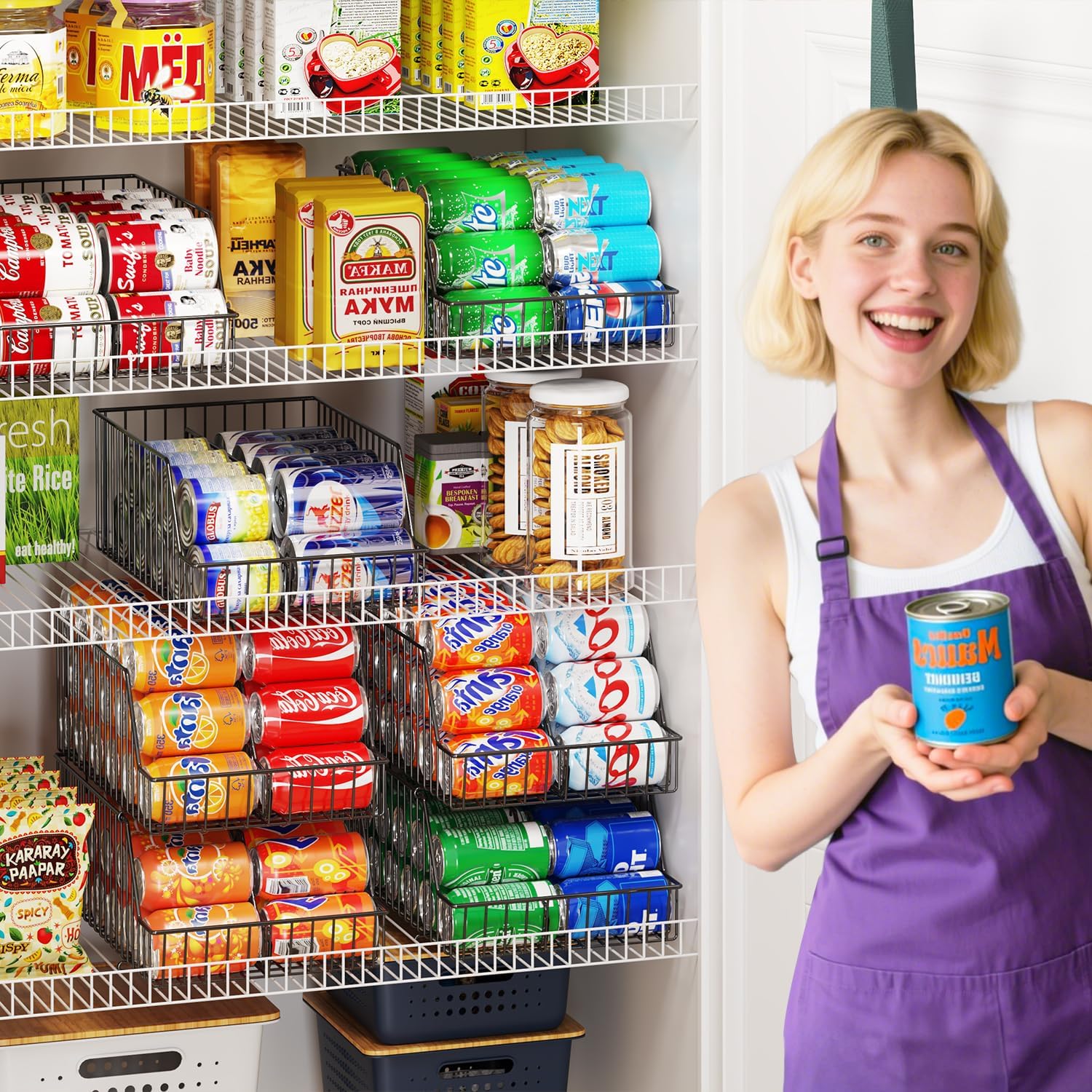 3 Pack Can Storage Organizer For Pantry,Stackble Widen Can Holder Rack With 3 Adjustable Dividers, Can Dispensers For Soup Soda Canned Food Water Bottle, Pop Drink Organizers for Cabinet Shelf