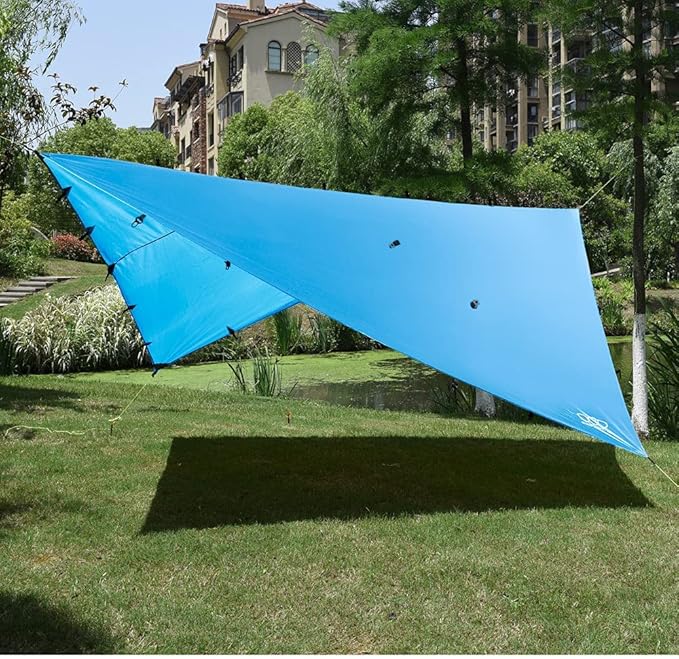 Gold Armour Rainfly Tarp Hammock, Premium 14.7ft/12ft/10ft/8ft Rain Fly Cover, Waterproof Ultralight Camping Shelter Canopy, Survival Equipment Gear Tent Accessories (Light Blue 12ft x 10ft)