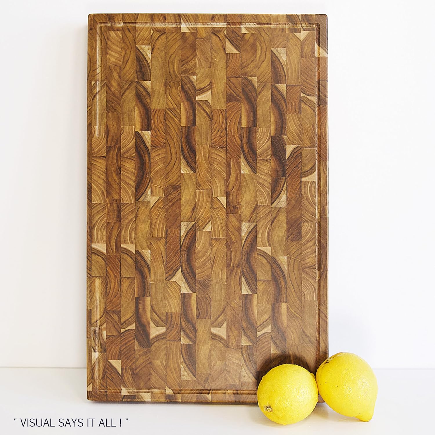 Teak Cutting Board Large (ExtraThick 1.7"). Premium Quality Butcher Block, Charcuterie Board. Heavy Duty End Grain Wood Chopping Board 19.7"L x 12.2"W with Handle (Oil bottle & Plate included)