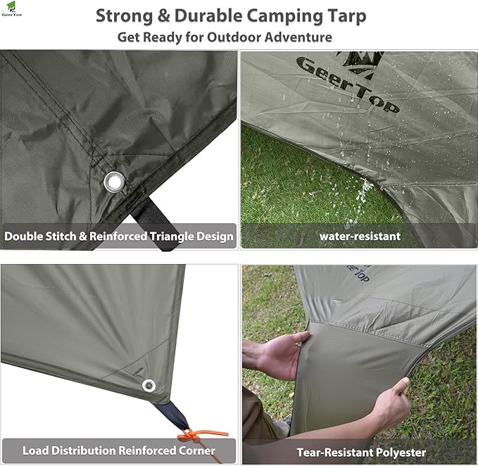 GEERTOP Large Camping Tent Tarp 17 x 10ft Portable Hammock Rain Fly Tarp with Poles Waterproof Backpacking Hammock Tarp for Outdoor Travelling