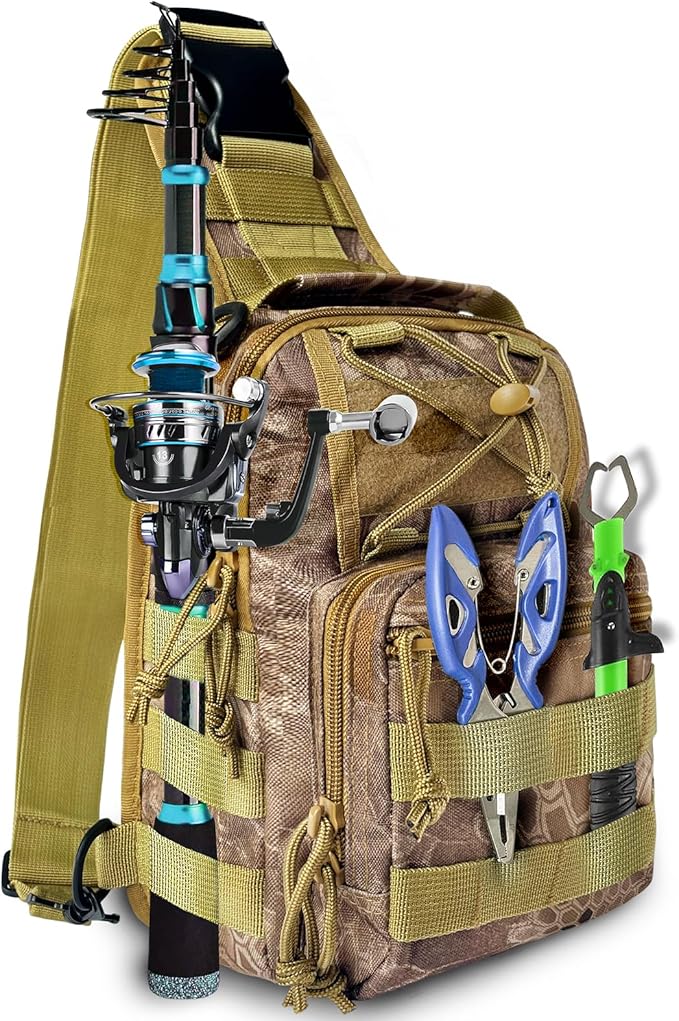 Fishing Backpack Tackle Storage Bag With Rod Holder - Sling Gear Storage