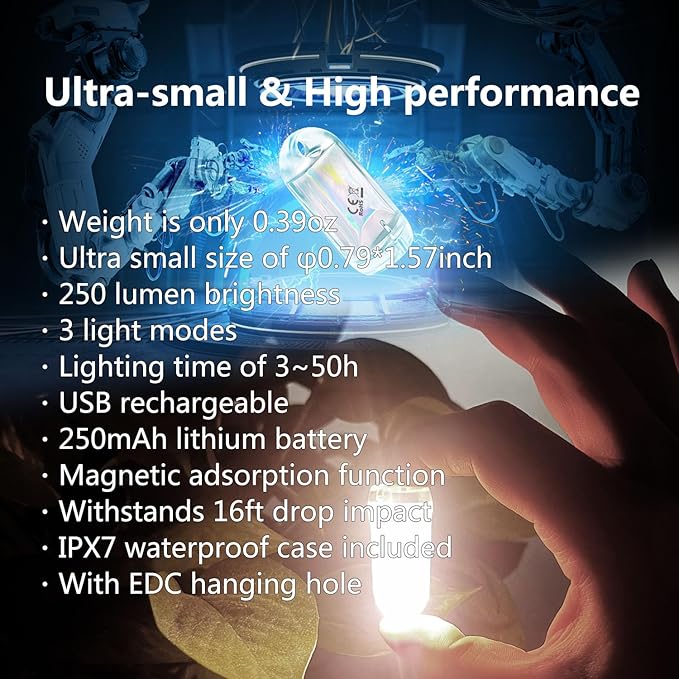 USB Mini LED Lantern, 2 Pack Waterproof EDC Keychain LED Flashlight for Camping, Type-C Rechargeable Battery Small Stick Lamp Puck Dog Collar Torch Light (Warm White+Red)