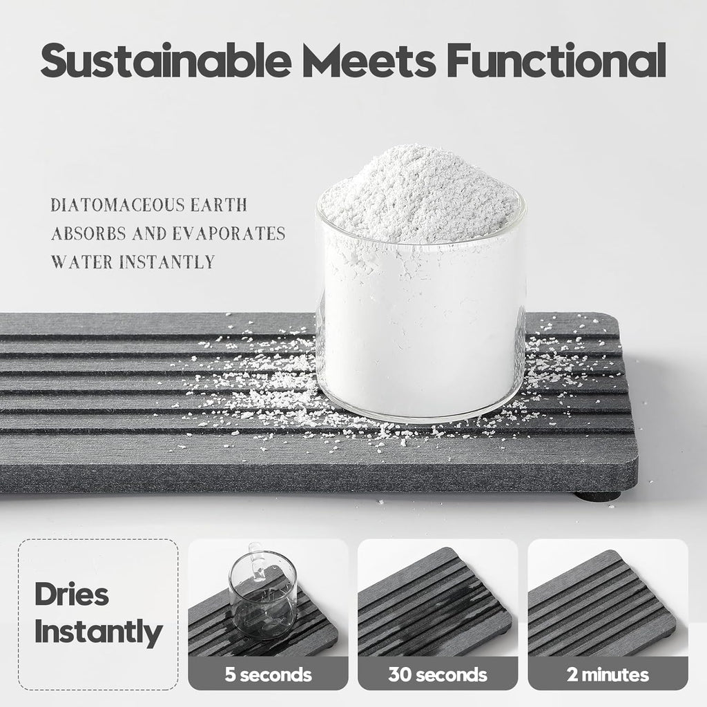 2PCS Diatomite Quick Stone Drying Tray Mat For Bathroom & Kitchen Counter, Instant Dry Water Absorbent Drink Bar Coaster,Vanity Sink Caddy Organizer,Dish Soap Sponge Holders, Charcoal,8"x3.8"