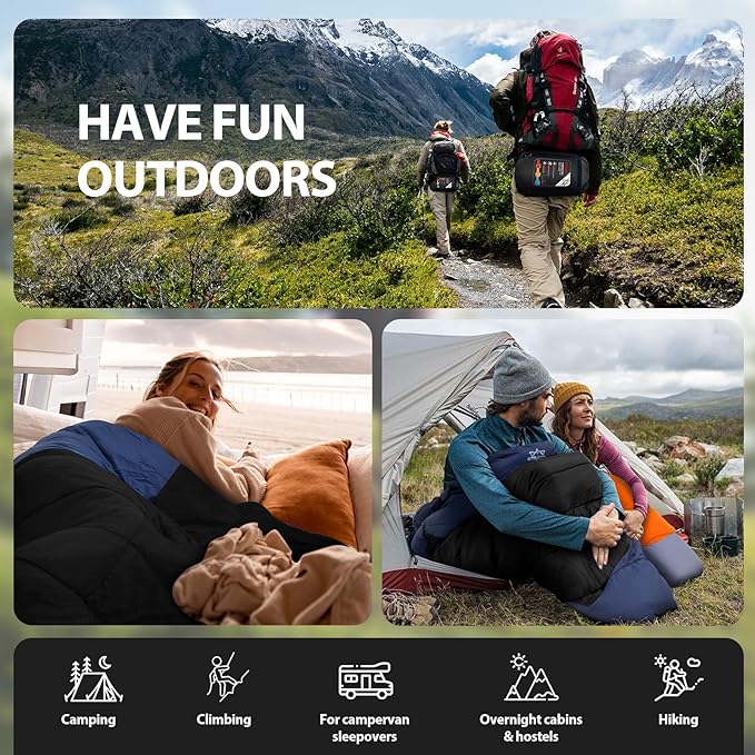 Adult Kids Sleeping Bag - All Season Warm/Cold Weather Lightweight for Camping & Hiking - Compact w/Compression Sack - Portable for Backpacking Travel Indoor - Unisex Boy Girl Man Woman