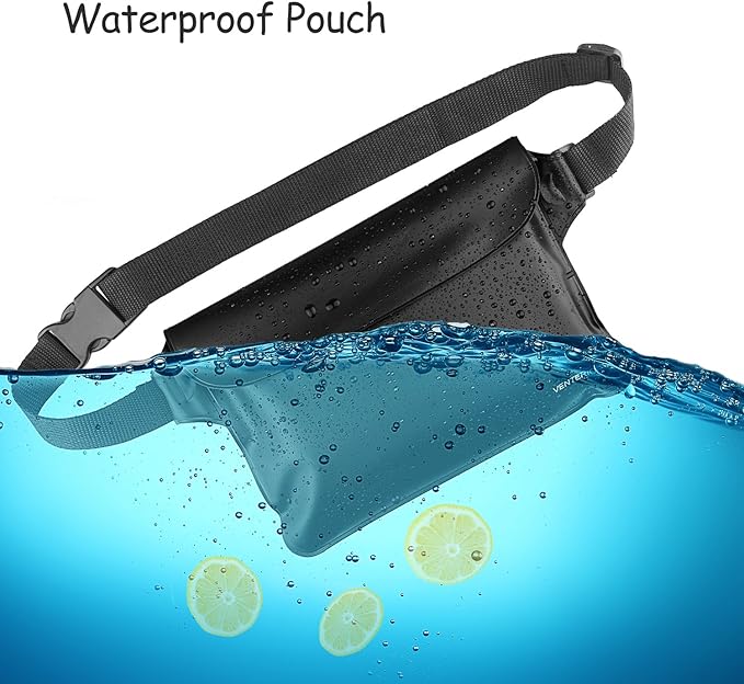 Waterproof Waist Pouch 2-Pack | Beach Accessories Fanny Pack for Swimming Snorkeling Sailing Kayaking Beach Pool Water Parks | Keep Your Phone Wallet Safe and Dry (White & Black)