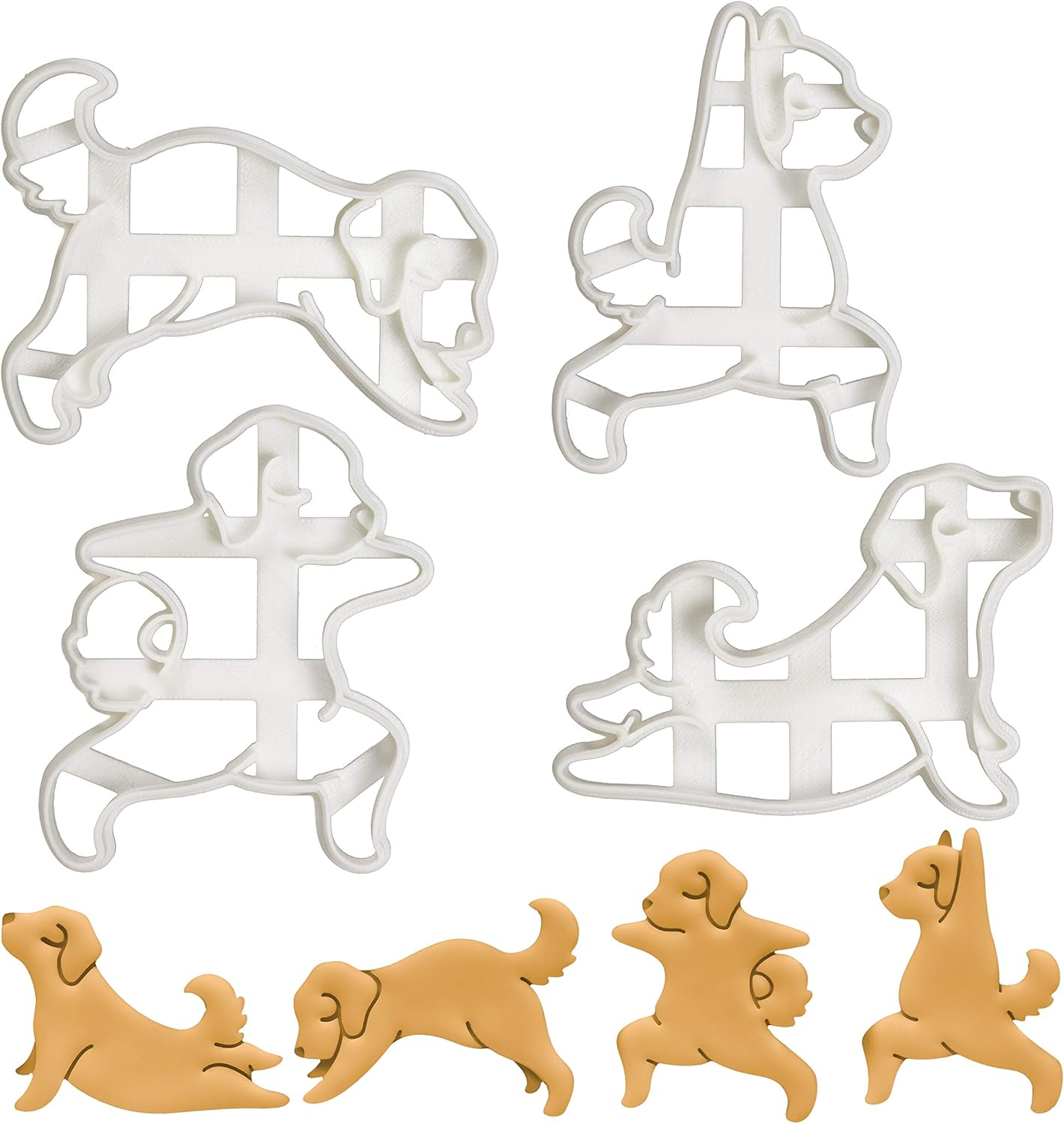 Set of 4 Yoga Dog cookie cutters (Designs: Warrior Pose 1, 2, Upward Facing, Downward Facing), 4 pieces- Bakerlogy