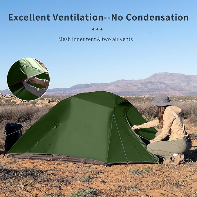 Naturehike Cloud-Up 3 Person Lightweight Backpacking Tent with Footprint - 3 Season Free Standing Dome Camping Hiking Waterproof Backpack Tents