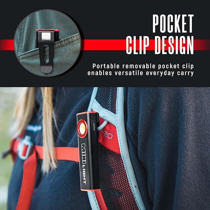 lexall LED Work Light, 1600 Lumens Mini Magnetic Flat EDC Flashlight with Clip, 3 Modes Portable Ultra-Light Bright Waterproof Pocket Light for Working, Camping, Repairing, Emergencies