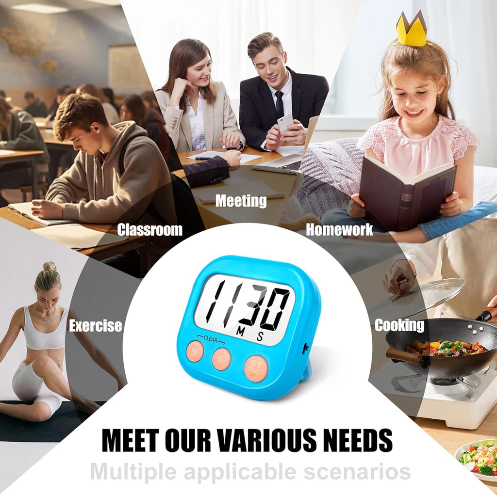 2 Pack Kitchen Timers Loud Ring Digital Timers for Cooking Magnetic Blue