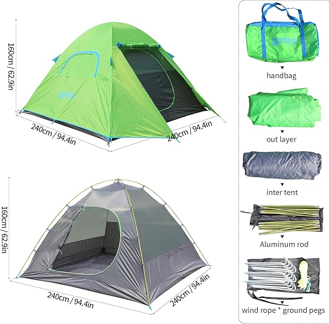 Himalaya 4 Person Camping Tent, Backpacking Tent Waterproof Windproof Lightweight Portable Easy Setup Double Layer for Outdoor Camping Hiking Mountaineering Travel