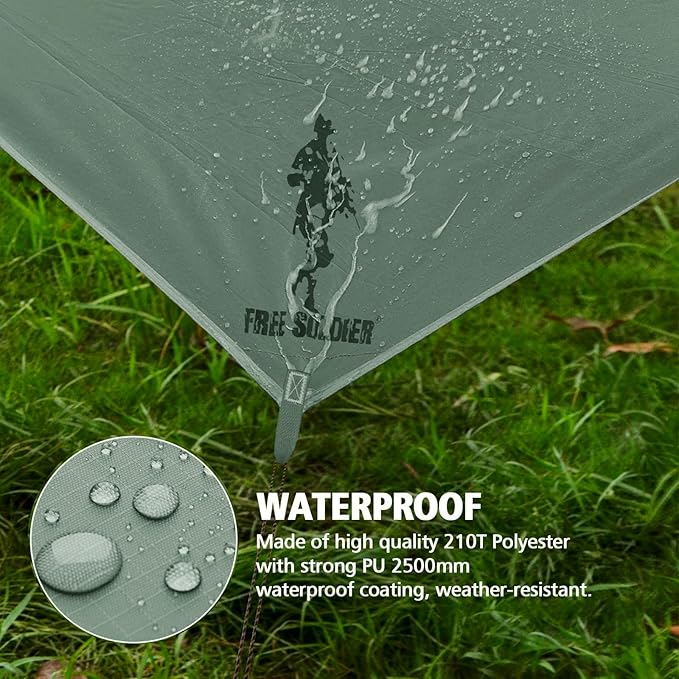 FREE SOLDIER Camping Tarp Waterproof Portable Multifunctional Outdoor Traveling Awning Backpacking Shelter Rain Tarp (Lake Green 10×10.5ft)