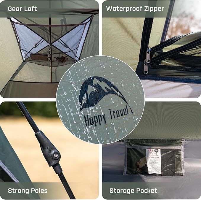 Happy Travel 1/2/3/4 Person Camping Tent, Instant Easy Pop Up Tents for Camping,Automatic Waterproof Family Camping Tent, Easy Set Up Tent,Portable Windproof Dome Tent for Camping Hiking & Traveling
