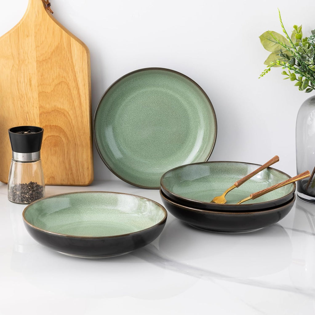 LERATIO Large Pasta Bowls,38oz Ceramic Pasta Bowls,9.0" Reactive Glaze Pasta Bowl Set of 6,Microwave & Dishwasher,Oven Safe,Wide Serving Bowls for Salad,Pasta,Fruit,Scratch Resistant-Light Blue