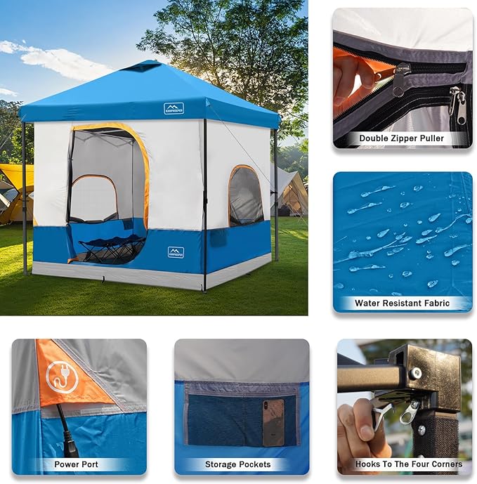 KAMPKEEPER 6 Person Camping Tent, 10x10 Pop Up Canopy Tent with Camping Inner Tent, Converts 10'x10' Straight Leg Canopy into Camping Tent–Fully Vented Roof(Canopy & Frame Included)