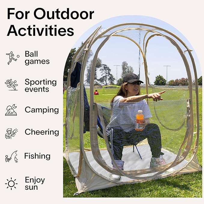 EighteenTek Pod All Weather Sports Tent with Sealed Floor - Instant Tent Shelter - Outdoor Bubble Tent - Rain Tent Camping Sun Shelter Pop Up Clear, Patent Pending for Sports Events Fishing Cheering