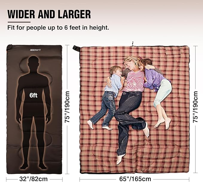 REDCAMP Cotton Flannel Sleeping Bag for Camping Backpacking, Adults Cold Weather Envelope Sleeping Bags with 2/3/4lbs Filling