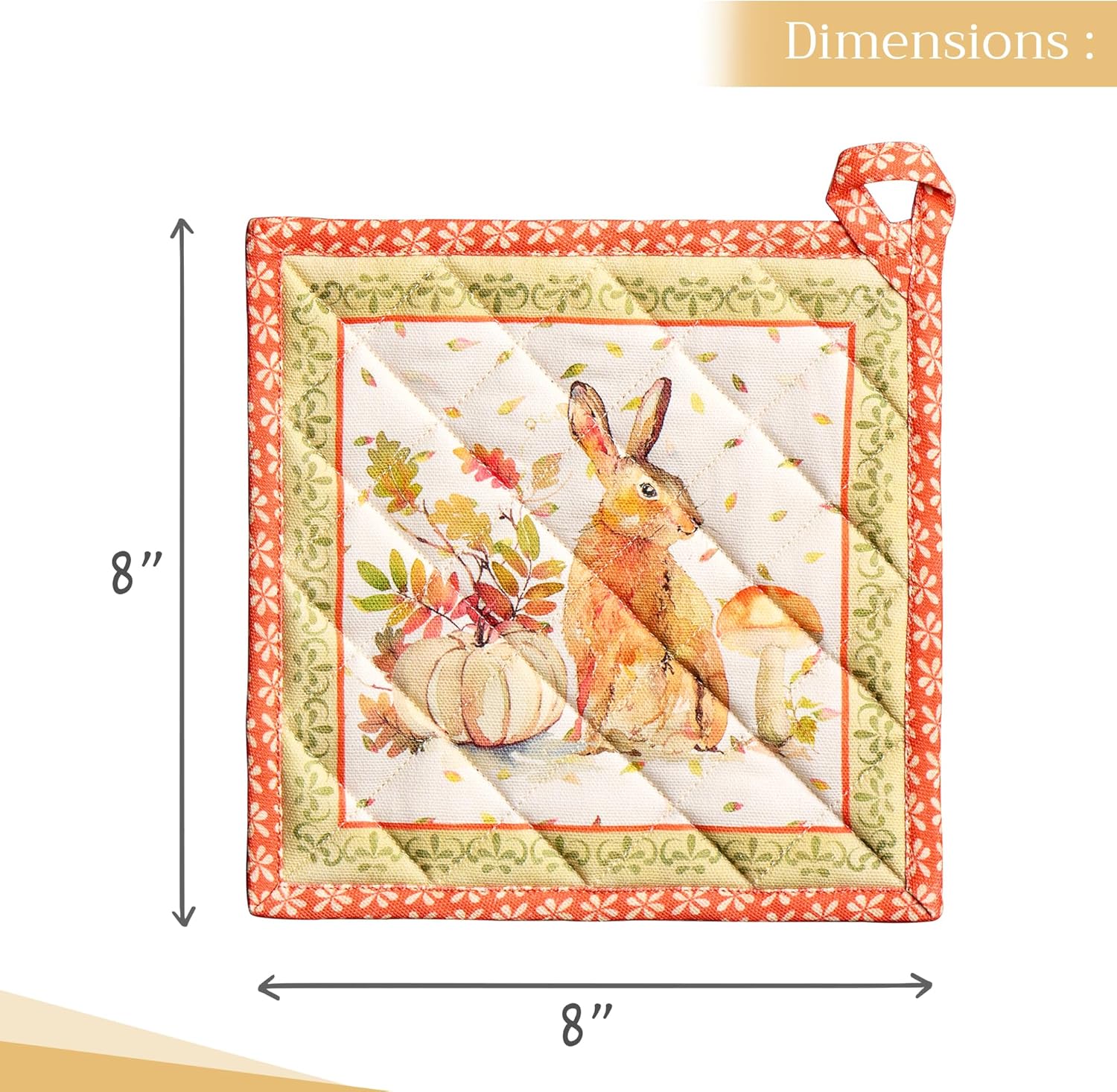 Maison d' Hermine Pot Holders Set 100% Cotton Heat Resistant Potholders 8" x 8" Hot Pads with Loop BBQ, Cooking, Baking, Grilling, Kitchen, Handling Hot Pans (Pack of 2, Pumpkin Passion)